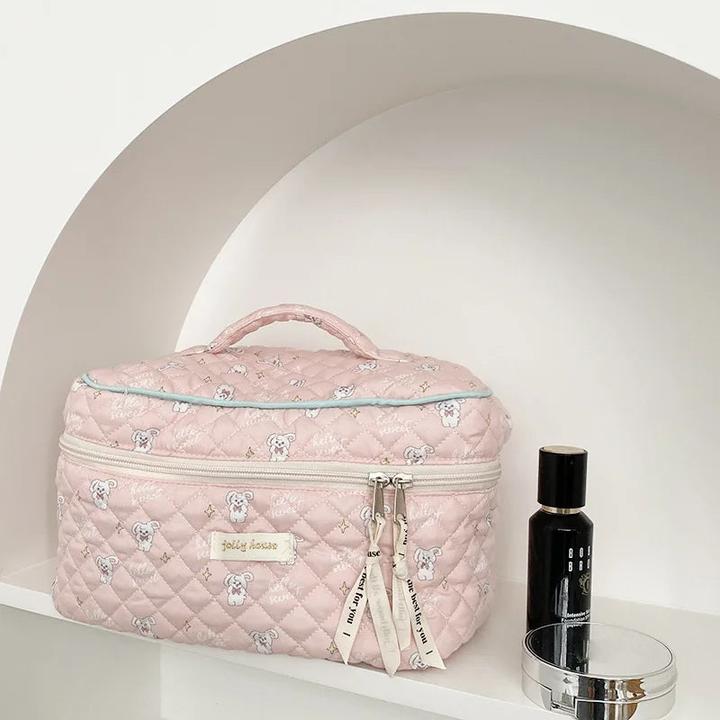 Only-Bags.Store Cute Quilting Baumwolle Make-up Tasche Reissverschluss Kosmetik Veranstalter Tuch Handtasche Box