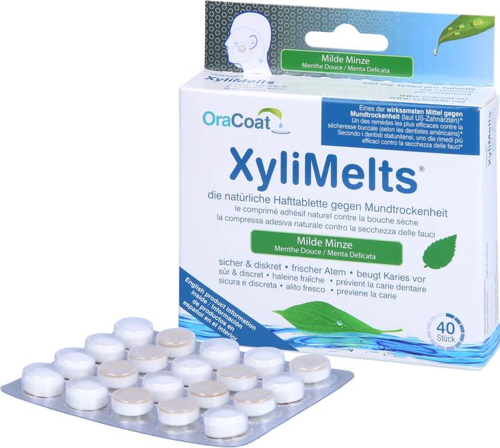 Immagine prodotto Xylimelts Hafttabletten gegen Mundtrockenheit milde Minze (40 x, 270 ml, 59 g)