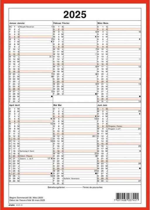 Produktbild Simplex Tafelkalender (A4, Harter Einband, Französisch, Deutsch)