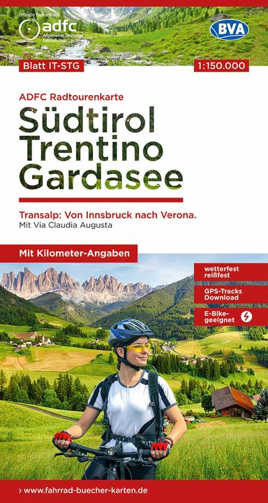 Actual product image ADFC cycle tour map 28 South Tyrol, Trentino, Lake Garda 1:150,000, tear and weatherproof, GPS