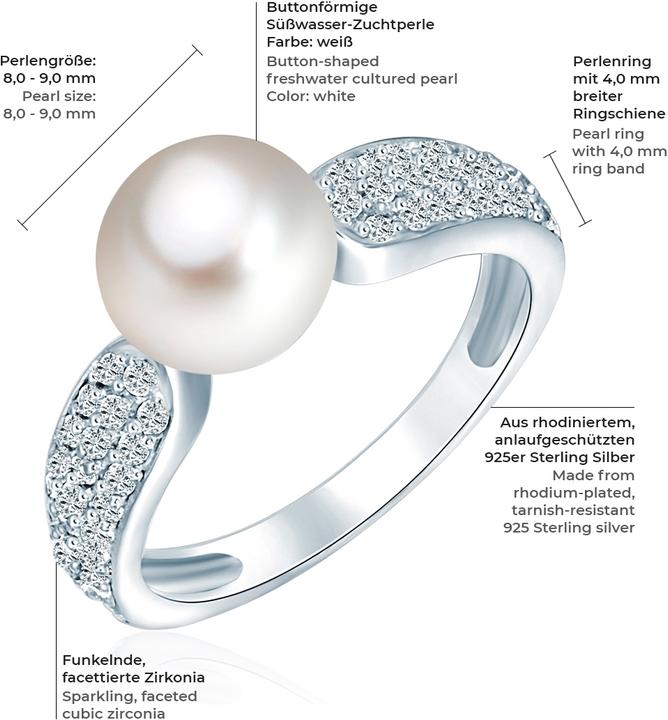 Image du produit Valero Pearls Femme argent sterling zirconium perle d'eau douce de culture argent - 2206 (54, Argent 925)
