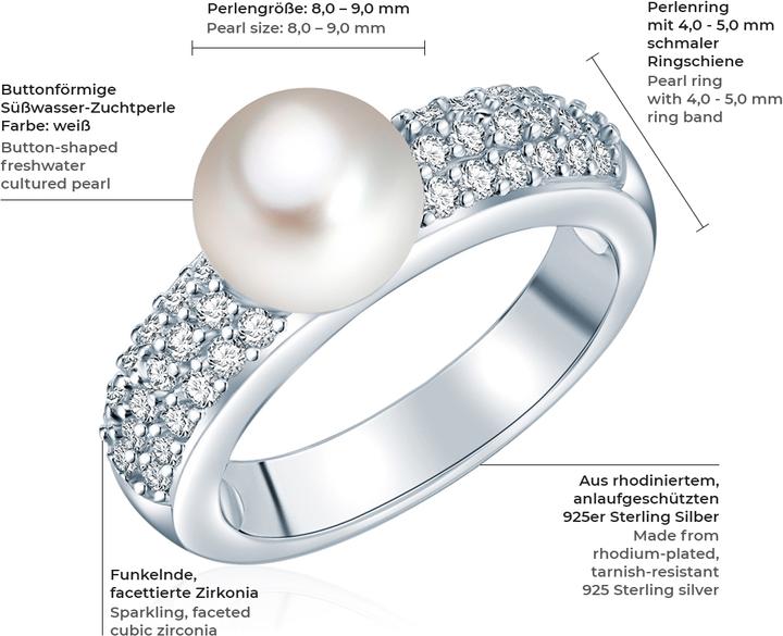 Immagine prodotto Valero Pearls Donna Argento Cubic Zirconia Perle d'acqua dolce coltivate argento - 3848 (56, 925 Argento)