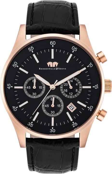 Herren Chronograph Goodwill Echtleder schwarz - 4416 (Chronograph, 45 mm)