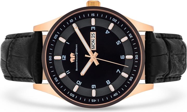 Actual product image Mens quartz watch Couragian genuine leather black - 4470 (Analogue wristwatch, 43 mm)