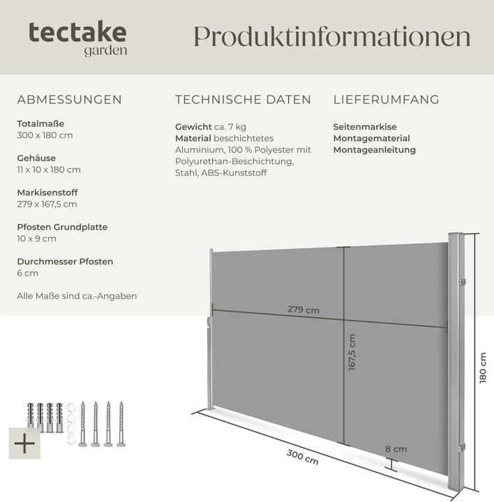 Actual product image tectake Side awning (3 m)