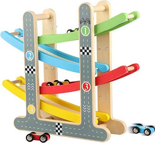 Produktbild Activity Board Spielzeug-Autobahn-Set mit 4 Mini-Autos Rennbahn Holz-Rennbahn
