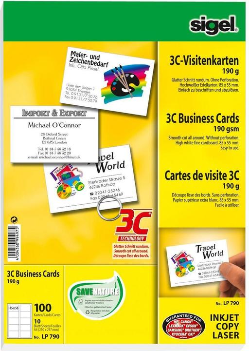 Actual product image Sigel Business cards 3C (190 g/m², 100 x, A4)