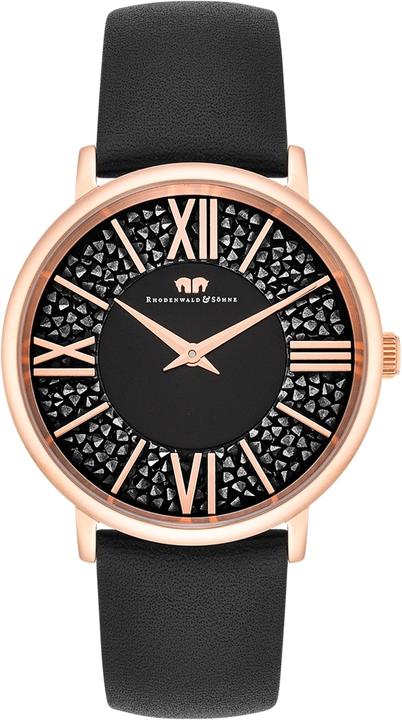 Immagine prodotto Orologio al quarzo da donna Pamina in vera pelle nera - 23878 (Orologio da polso analogico, 36 mm)