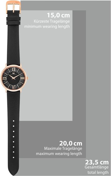 Immagine prodotto Orologio al quarzo da donna Pamina in vera pelle nera - 23878 (Orologio da polso analogico, 36 mm)