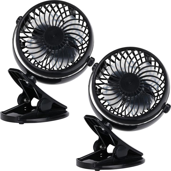 Image du produit H & S Collection 2er-Set Mobiler Ventilator mit Klemme, 3 Modi, schwarz, Akkubetrieb