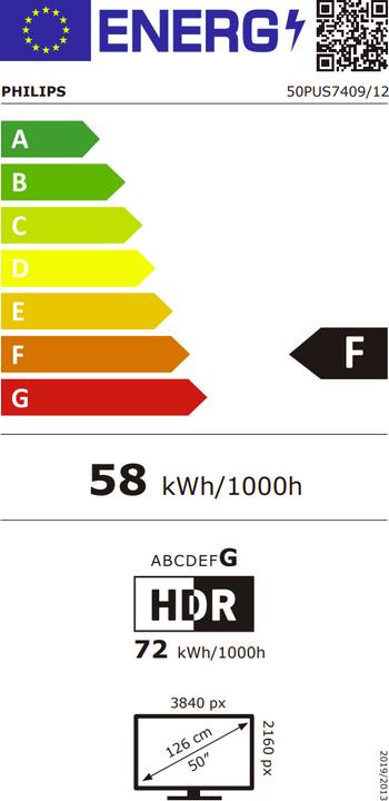 Energy Label Philips TV 50PUS7409/12 (50", LED, 4K, 2024)