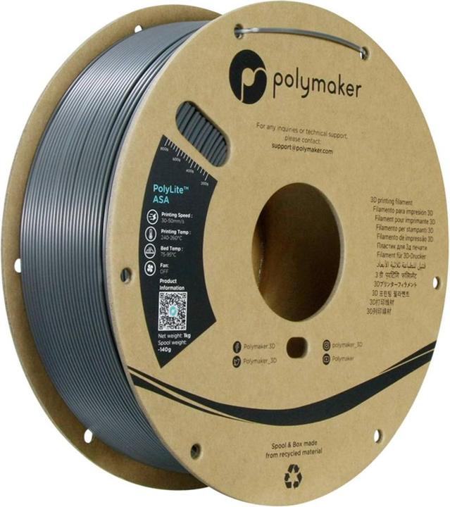 Immagine prodotto Polymaker PF01037 Grigio Scuro Filamento ASA resistente ai raggi UV, agli agenti atmosferici e al calore (ASA, 1.75 mm, 1000 g, Grigio)