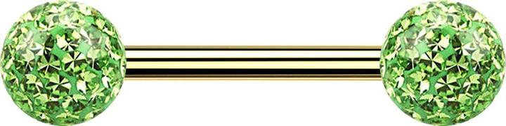 Actual product image Star Piercing Gold-plated barbell with two crystal spheres light green Epoxy protective layer (Titanium G23, without brass)