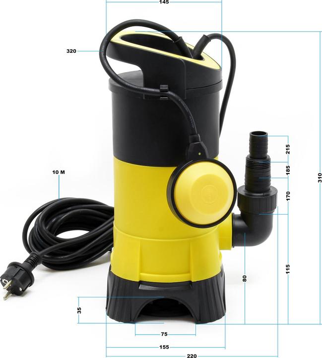 Actual product image Wiltec Waste Water Pump with 7500l/h, 400W and 5m Pumping Head, handles Pollutants up to Ø35mm (Sewage pump)