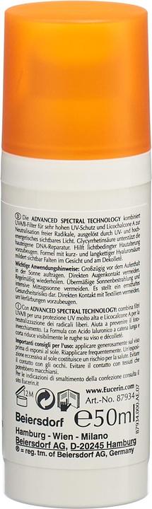 Valeurs nutritives et ingrédients Eucerin Contrôle du photoagrandissement (Crème solaire visage, SPF 50, 50 ml, 150 g)