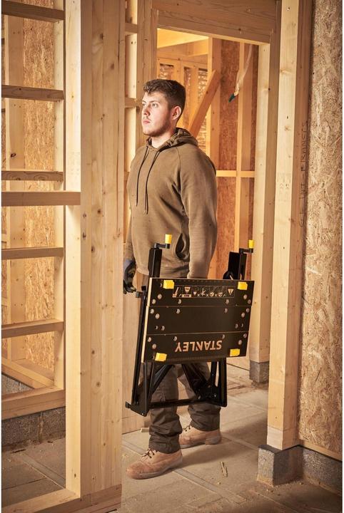 Actual product image Stanley Workmate with bamboo worktop and dual working height, loadable up to 250kg (50.50 cm, 54 cm)