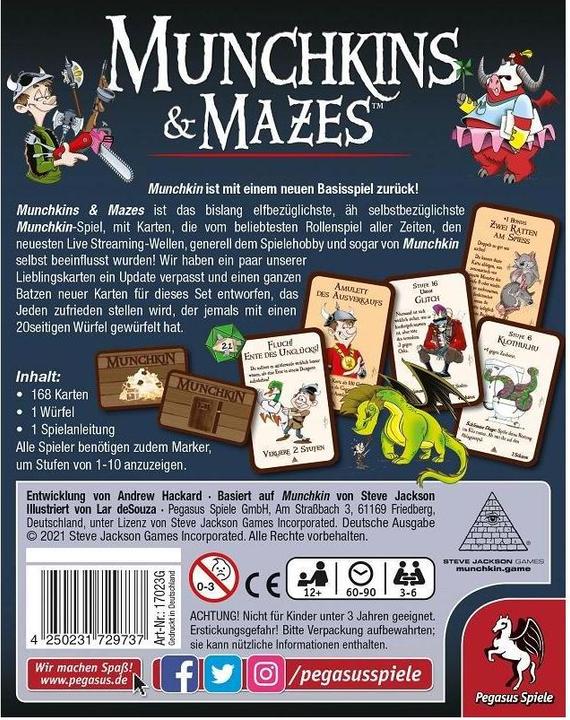 Immagine prodotto Pegasus 17023G - Munchkin & Mazes, gioco di carte, per 3-6 giocatori, da 12 anni (edizione DE) (Tedesco)