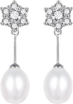 Agato - Charming silver earrings with zircons and real pearl AGT-E091PW-P