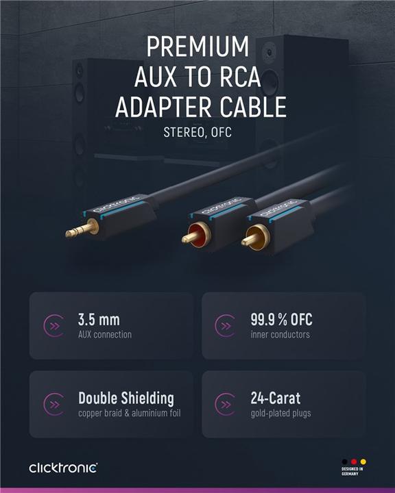 Image du produit Goobay Câble adaptateur MP3 Clicktronic (5 m, Jack 3,5 mm (AUX), RCA)