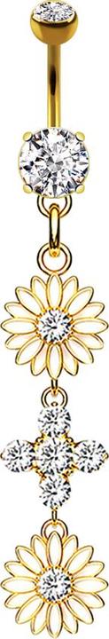 Actual product image Star Piercing Banana 14k Gold Plated with Pendant Two Flowers (Brass, Surgical steel 316L)