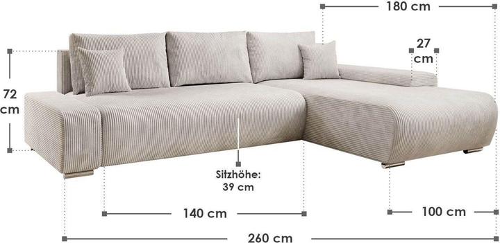 Produktbild Juskys Sofa Iseo Rechts mit Schlaffunktion (Ecksofa)
