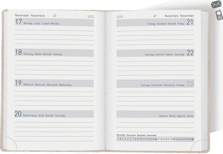 Nährwerte und Zutaten Biella Taschenagenda Memento (10 x 14 cm, Deutsch, Englisch, Italienisch, Französisch)