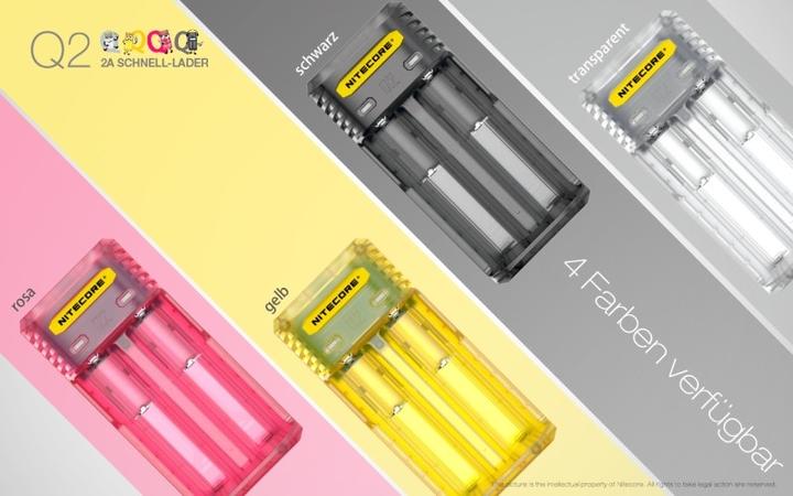 Immagine prodotto Nitecore Q2 - Caricabatterie rapido per batterie agli ioni di litio, 2 caricatori ad albero - 4 colori a (Caricabatterie senza batteria)