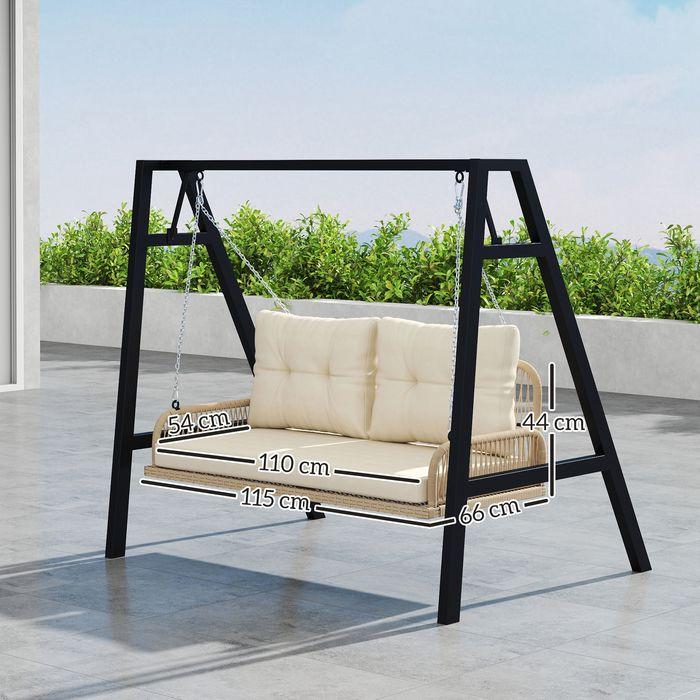 Immagine prodotto Swisshandel24 2-Sitzer Hollywoodschaukel Rattan, bis 240 kg, 115x66x44 cm Beige