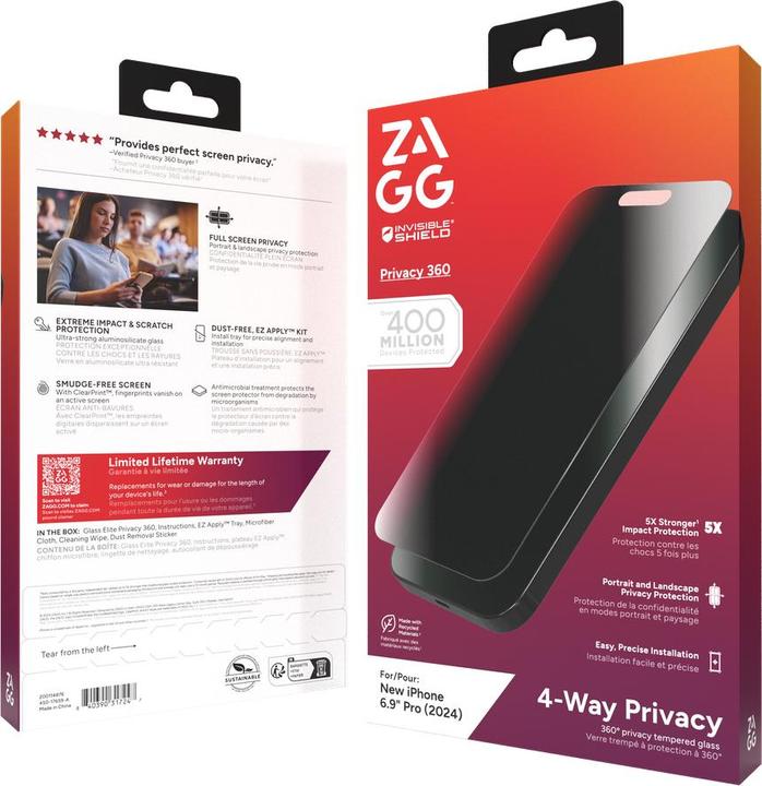 Produktbild Zagg Glass Elite Privacy 360 (1 Stück, Apple iPhone 16 Pro Max)