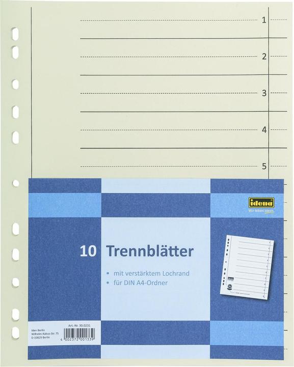 Actual product image Idena Dividers cardboard A4 chamois 10 pieces