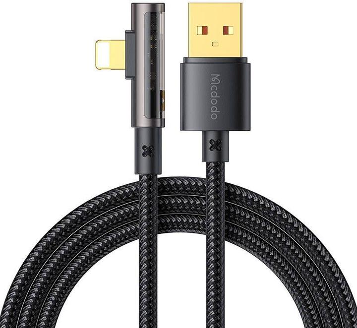Actual product image Mcdodo CA-3511 USB to lightning prism 90 degree cable, 1.8m (black) (1.80 m, USB 3.2 Gen 1, 12 W)