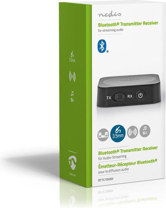 Actual product image Nedis Bluetooth Transmitter Receiver Bluetooth Transmitter Receiver Connection Input: 1x AUX Connect (Transmitter & Receiver)