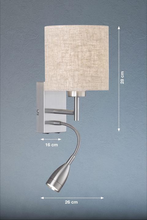 Produktbild Fischer & Honsel Honsel Dreamer Wandleuchte E27 Lesearm schaltbar Stoffschirm sandfarben Leinen nickel 3031