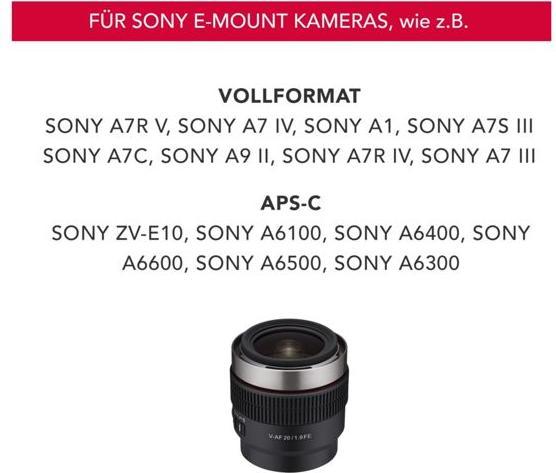 Immagine prodotto Samyang V-AF 20mm F1.9 Sony E-mount (Sony E, Full-frame, APS-C / DX)