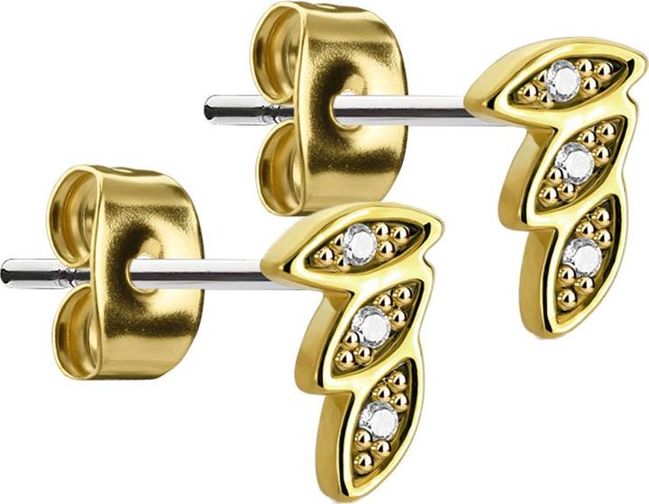 Immagine prodotto Star Piercing Orecchini a perno tre piume placcati oro con cristallo argento (Acciaio chirurgico 316L, Ottone)