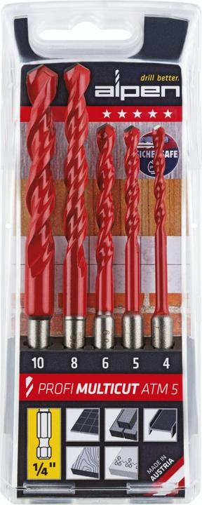 Produktbild Alpen Spiralbohrerset Multicut (4 mm, 5 mm, 6 mm, 8 mm, 10 mm)