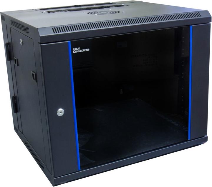 Actual product image Good Connections wall mounted enclosure 9U RAL 9005, 550mm deep two parts (9 RU, 19 inch rack)