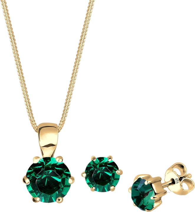 Elli Schmuckset Kristalle Solitär Kette Ohrstecker 925 Silber (925 Sterling Silber)