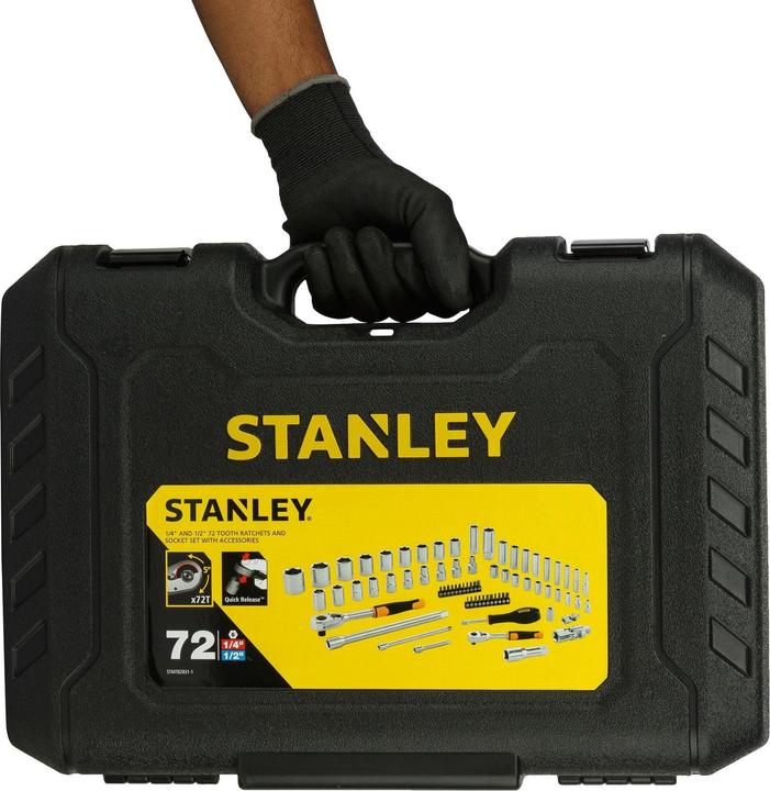 Image du produit Stanley Jeu de clés à douilles, 72 pièces, 1/2 pouce, 1/4 pouce, carré, type clé à douilles et à cliquet (21 mm)