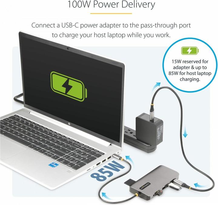 Immagine prodotto StarTech COM Adattatore multiplo USB-C a tre monitor 2x 4K 60Hz + 4K 30Hz HDMI e DP 4x USB-A 100W GbE L (USB-C, 4 Porti)