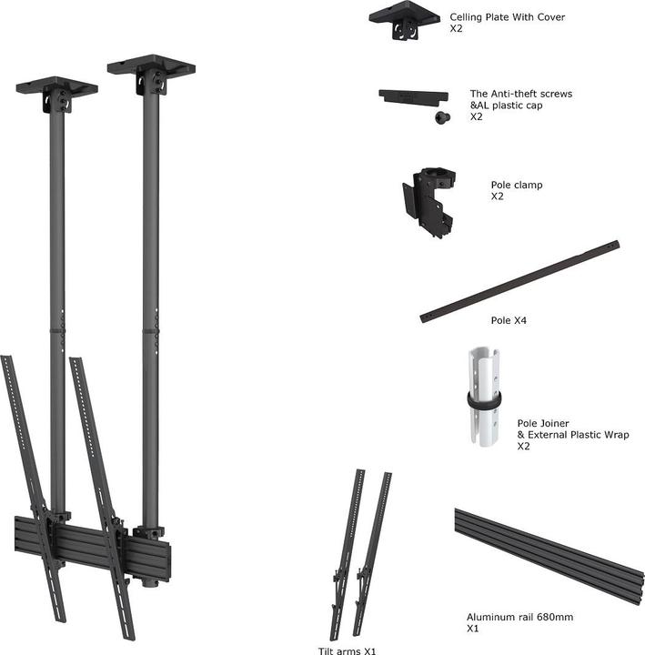 Image du produit Multibrackets Support plafond, 40"-100", noir, inclinable 15