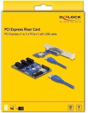 Actual product image Delock Riser card PCI Express x1 to 3 x PCIe x1 with 50 cm USB cable