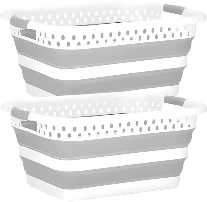 Produktbild König Design Wäschekorb Faltbar Wäschesammler Wäschebox Wäschetonne Aufbewahrungskorb Grau (36 l)