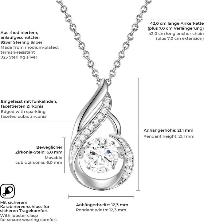 Image du produit Rafaela Donata Femme argent sterling zirconium argent 42,0 cm chaîne de base + 7,0 cm extension - 11056 (Argent Sterling, 42 - 49 cm)