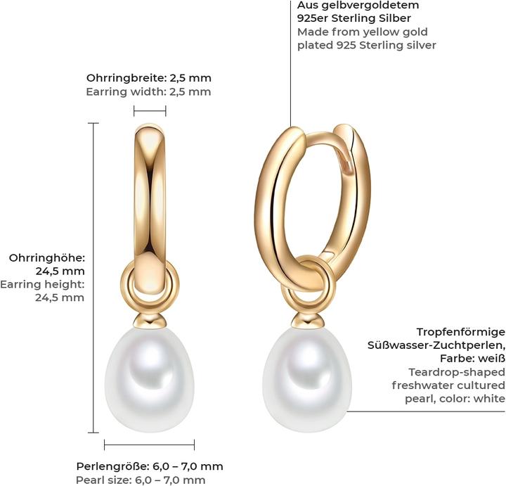 Produktbild Valero Pearls Damen Sterling Silber Süsswasser-Zuchtperle gelbgold - 11322 (Sterling Silber)
