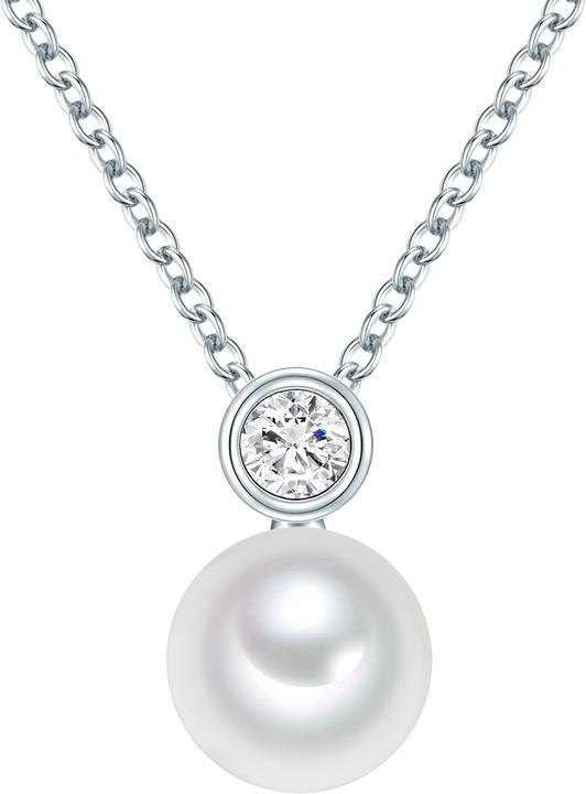 Immagine prodotto Valero Pearls Donna Argento Sterling Zirconia Perla d'acqua dolce coltivata argento 42,0 cm di catena base + 7,0 (Argento, 42 - 49 cm)