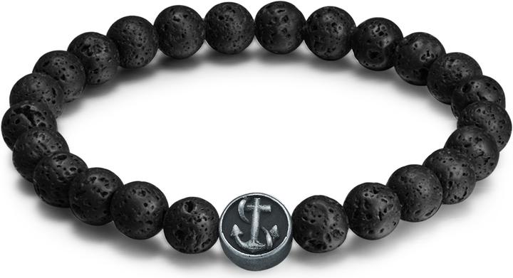 Actual product image True Rebels Men anchor stainless steel lava stone black 22.0 cm - 11746 (22 cm, Stainless steel)