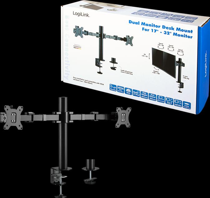 Produktbild LogiLink 2-Fach Monitorhalterung 17 - 32"Ärmlaenge verstellbar (Tisch, 32")