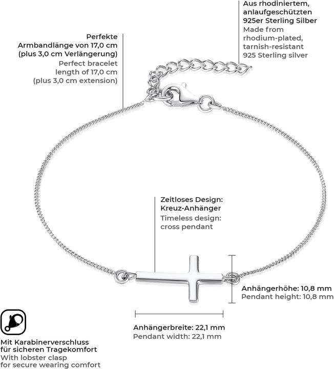 Image du produit Rafaela Donata Croix en argent sterling pour femmes 17,0 cm de longueur de base + 3,0 cm d'extension - 966 (17 cm, Argent Sterling)