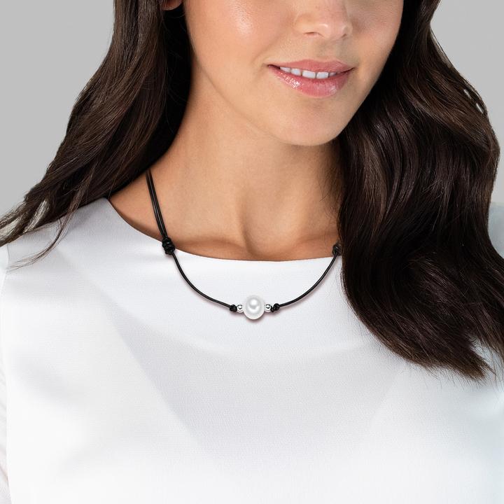 Produktbild Valero Pearls Damen Echtleder Süsswasser-Zuchtperle schwarz 75,0 cm - 3056 (Echtleder, 75 cm)